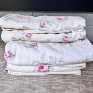 Vintage Laura Ashley Lisalee Pink Rosebud Bath Hand Towels Set 4 Revman Cotton